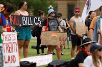 Demonstrators protest the federal government’s Bill C-5 on Parliament Hill, June 17. Bill 5 and Bill C-5 would allow governments to skip legislated processes that currently involve First Nations consultations.