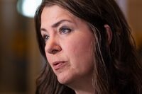 Alberta Premier Danielle Smith speaks with reporters before a meeting in Halifax, Monday, July 15, 2024. THE CANADIAN PRESS/Darren Calabrese