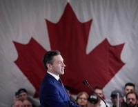 Conservative Party of Canada leader Pierre Poilievre speaks during a campaign rally in Quebec City, Quebec, Canada March 26, 2025. REUTERS/Mathieu Belanger
